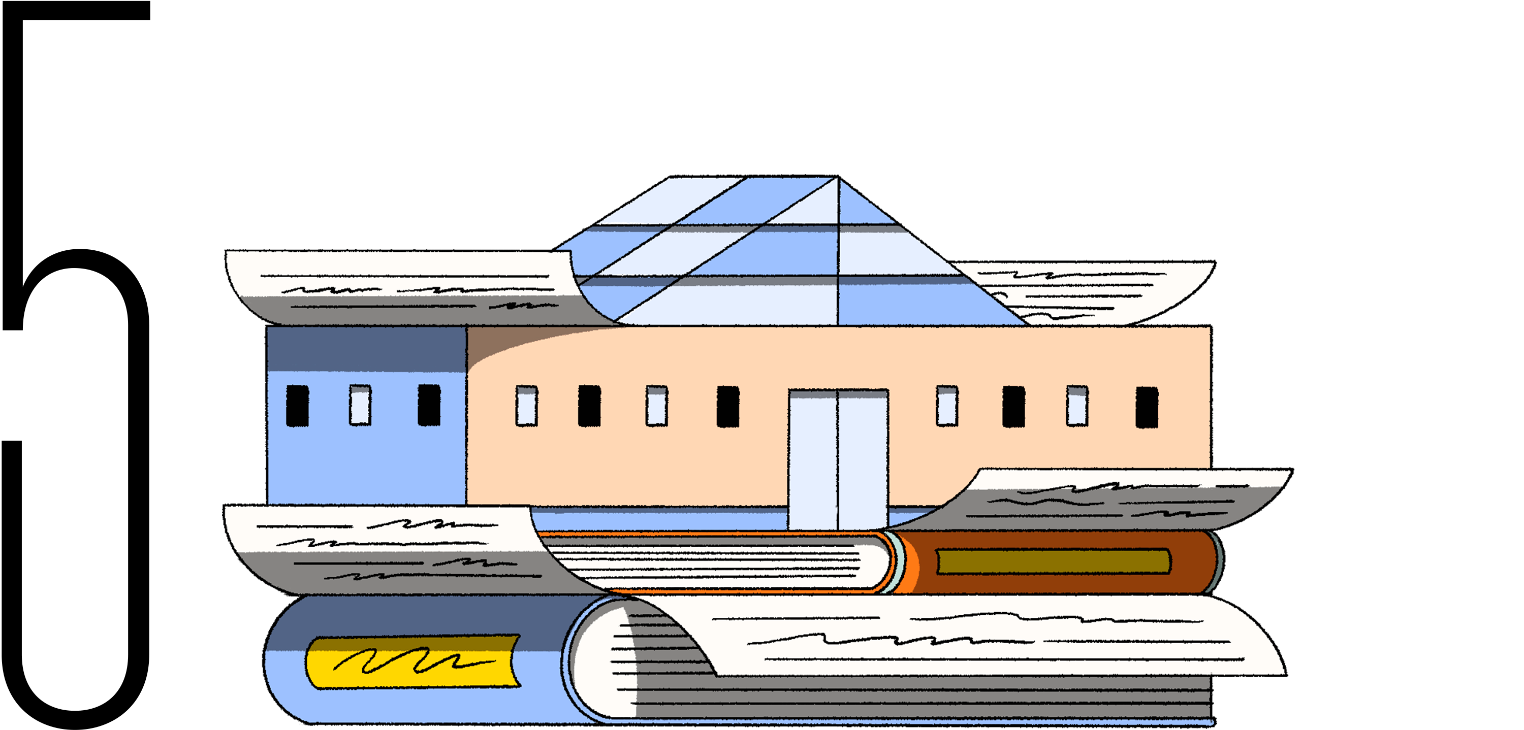 Conceptual illustration of building and books.