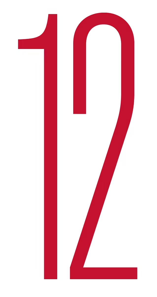  Numeral 12 in Cornell red.