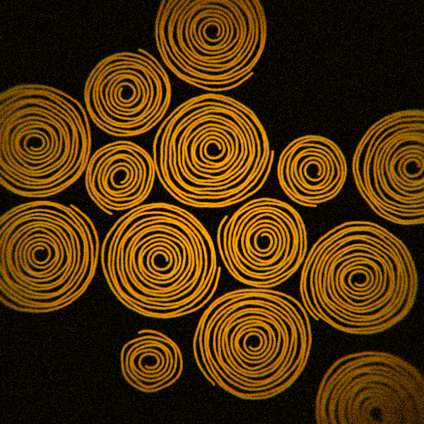 Microscopic image of yellow proteins in a spiral