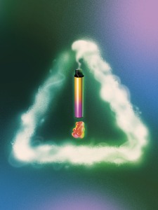 Illustration of vaping device inside triangle of smoke.