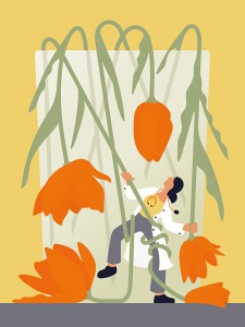 [Illustration of a doctor in a white coat, wrapped in depleting stems of a wilting orange flower.