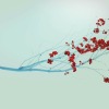 Syringe touching icy branch. Animation shows branch blooming red flowers.