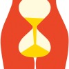 Abstract illustration of a woman’s pelvic area in orange, with a yellow hourglass within the body running out of time.